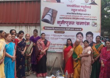 सोमेश्वर वाडी परिसरातील संध्या नगर येथील ड्रेनेज लाईन कामाचे भूमिपूजन मयुरी कोकाटे यांच्या हस्ते