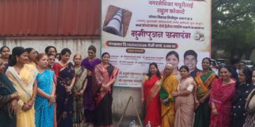 सोमेश्वर वाडी परिसरातील संध्या नगर येथील ड्रेनेज लाईन कामाचे भूमिपूजन मयुरी कोकाटे यांच्या हस्ते